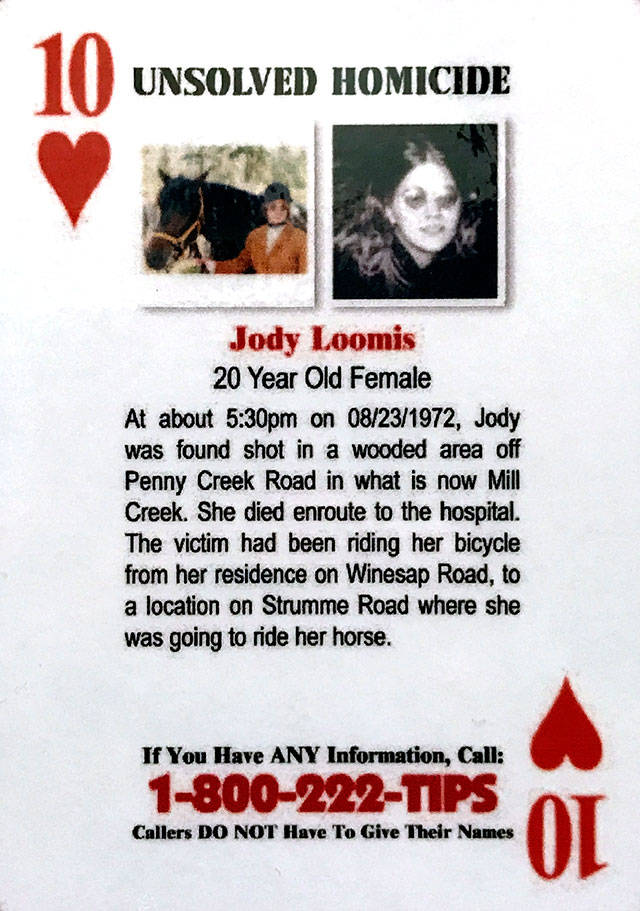 The case of Jody Loomis was highlighted in a deck of cold-case playing cards created by the Snohomish County Sheriffs Office in 2008. (Snohomish County Sheriffs Office)