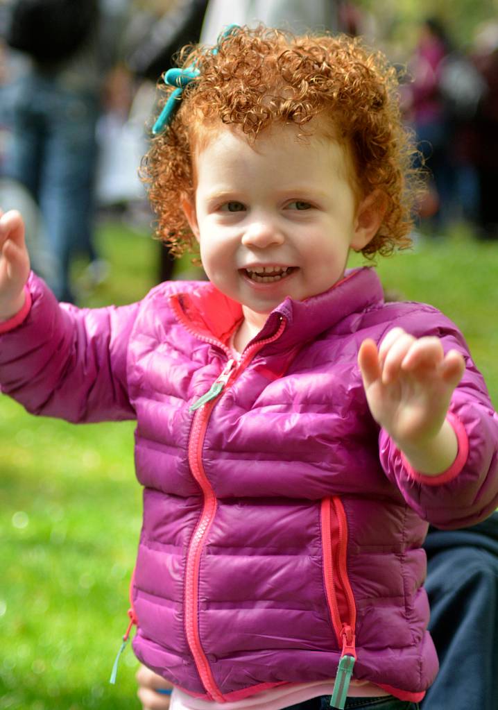 Ava Hardebeck celebrates her Easter egg findings at the Lake Wilderness Easter Egg Hunt on April 20. Photo by Kayse Angel