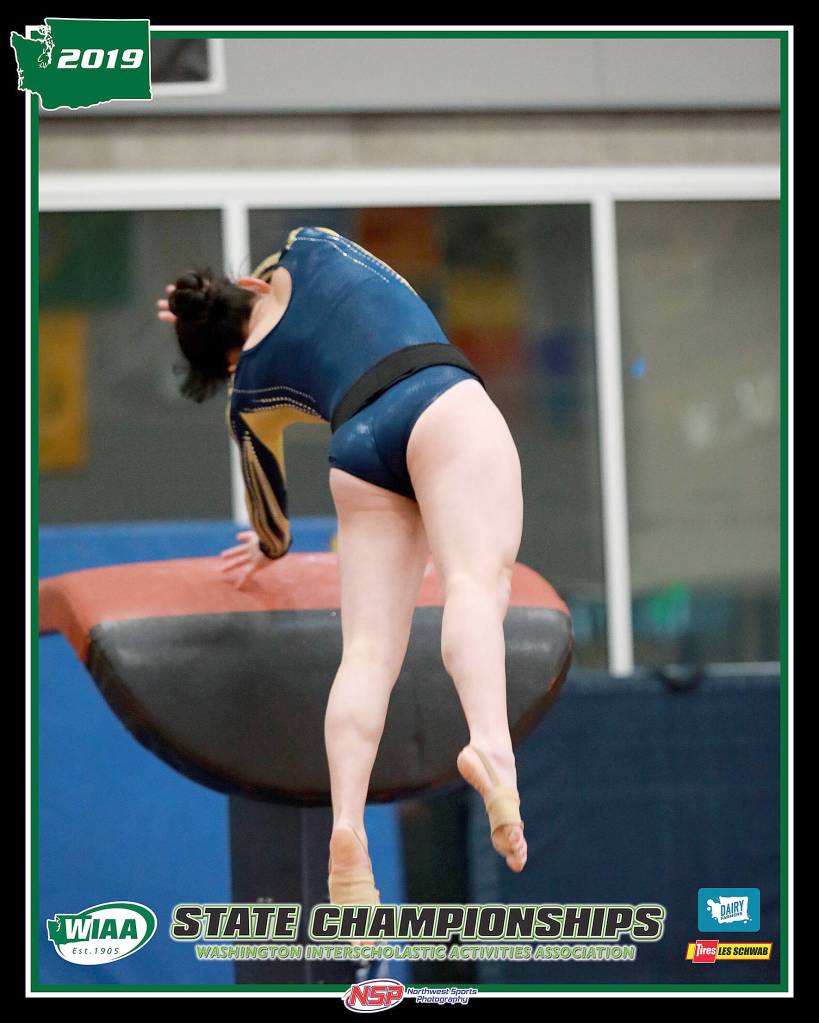 Emma Rochleau springing into action during the State Championship meet.