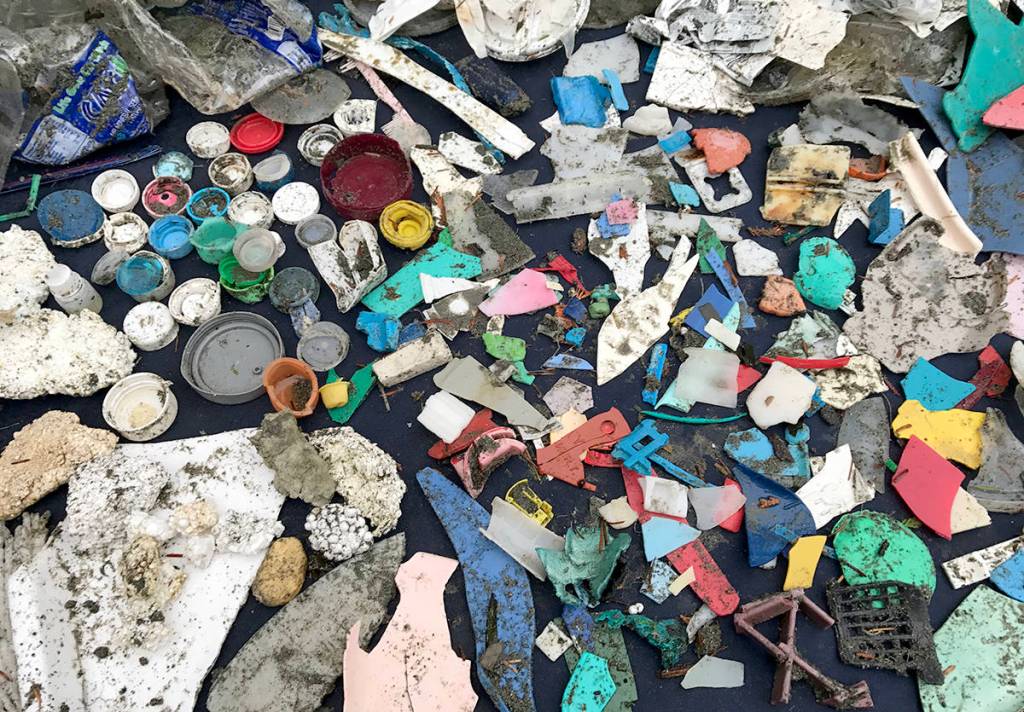 In this 2017 photo, emergency cleanups hosted by Surfrider Pacific Rim in the wake of a massive plastic bag spill hitting the West Coast revealed a gruesome mosaic of single-use plastics coating local shorelines. (Photo courtesy of Surfrider Pacific Rim)