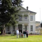 Left to right, Ken Beckman, Aaron Beckman, Grant Beckman, Howard Elliot Neely and Jane Neely Beckman. Howard was the then-93-year-old grandson of Aaron Neely, Sr., who built the house. Photo by Karen Meador