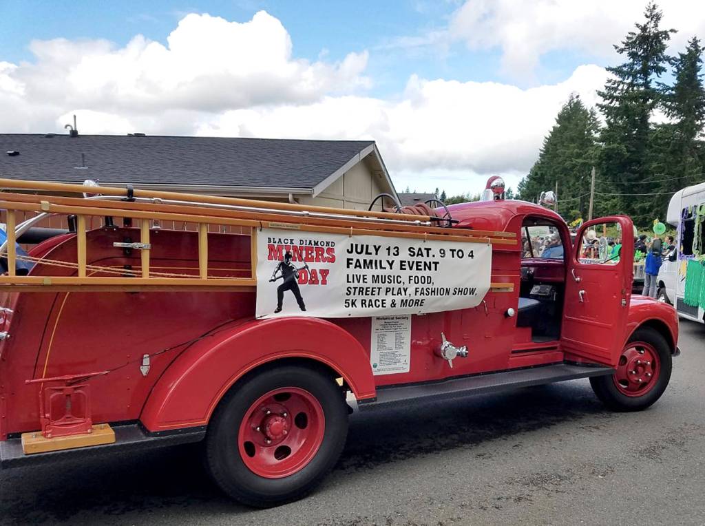 The original Black Diamond Fire Departments fire truck advertises for 2019 Miners Day. Photo by DAnn Tedford                                 The original Black Diamond Fire Departments fire truck advertises for 2019 Miners Day. Photo by DAnn Tedford                                 The original Black Diamond Fire Departments fire truck advertises for 2019 Miners Day. Photo by DAnn Tedford