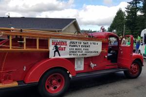 The original Black Diamond Fire Departments fire truck advertises for 2019 Miners Day. Photo by DAnn Tedford                                 The original Black Diamond Fire Departments fire truck advertises for 2019 Miners Day. Photo by DAnn Tedford                                 The original Black Diamond Fire Departments fire truck advertises for 2019 Miners Day. Photo by DAnn Tedford