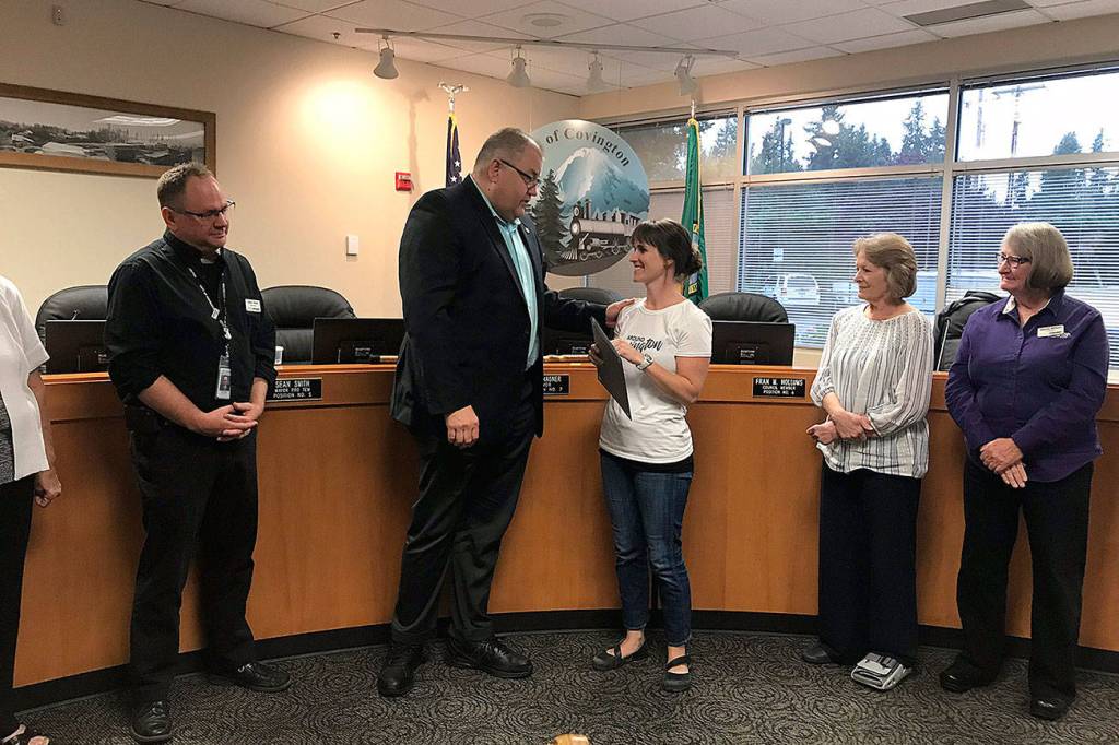 Lauren Ravotti received Covington Citizen of the Year during the July 9 Regular Council Meeting. Photo by Kayse Angel