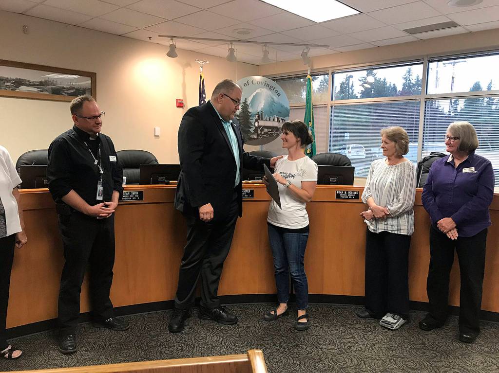 Lauren Ravotti received Covington Citizen of the Year during the July 9 Regular Council Meeting. Photo by Kayse Angel