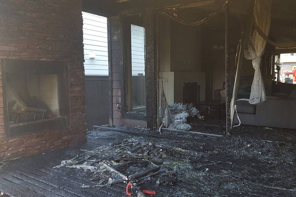 A Maple Valley home was damaged by a deck fire, but a dog was saved thanks to the quick action of local firefighters.                                Photos provided by the Puget Sound Regional Fire Authority