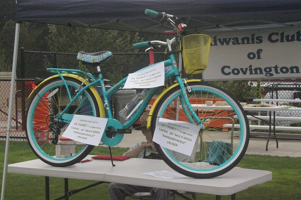 The local Kiwanis Club raffled off a Margarita-Ville bicycle at the 2019 Covington Sausage and Cider Fest. Photo by Danielle Chastaine.