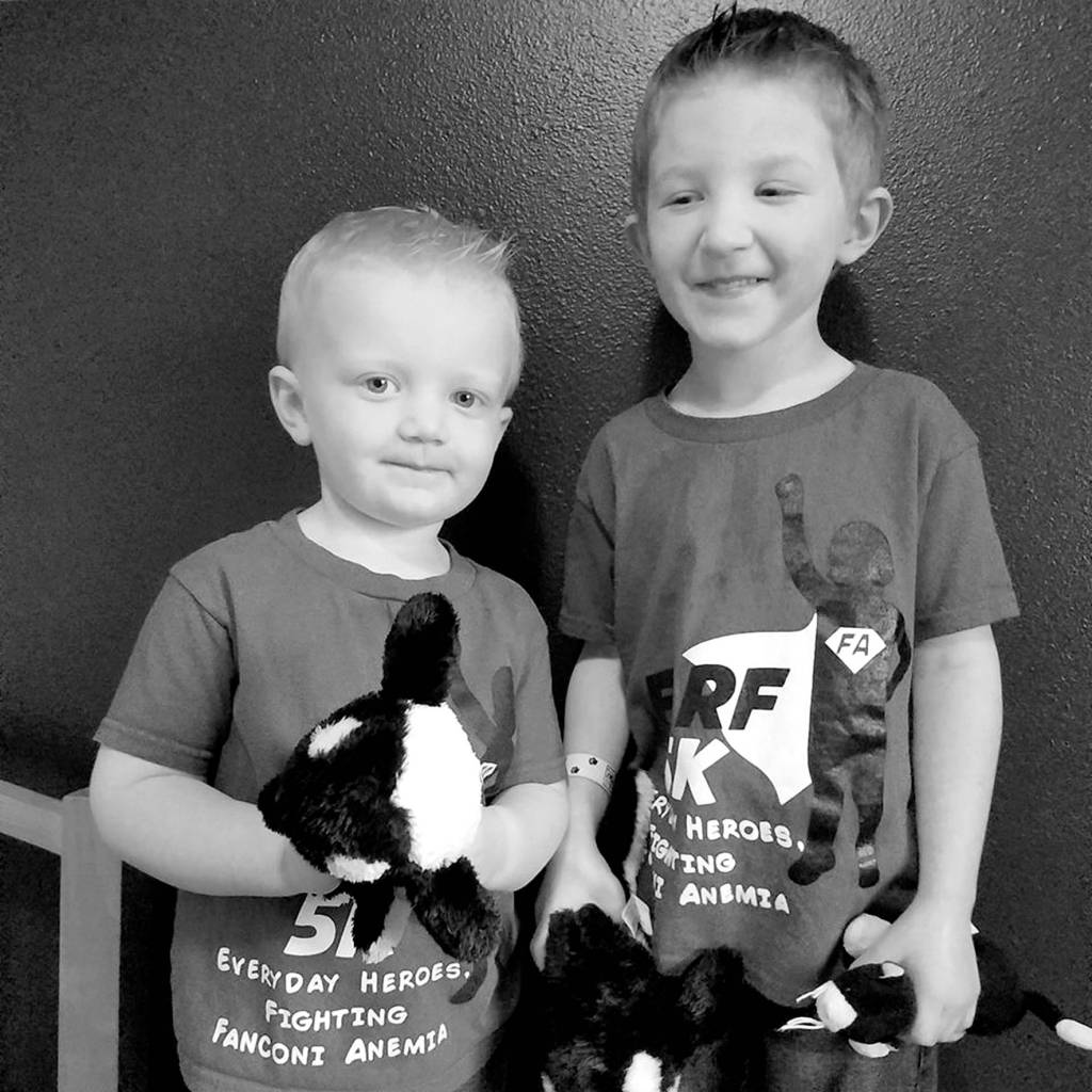 Blake Robinson, 5, and his older brother Bryce Robinson wearing their new FARF 5K shirts. Both boys are from Maple Valley and Blake suffers from FA. Photo courtesy of FARF 5K.