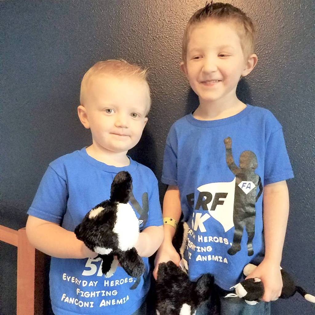 Blake Robinson, 5, and his older brother Bryce Robinson wearing their new FARF 5K shirts. Both boys are from Maple Valley and Blake suffers from FA. Photo courtesy of FARF 5K.