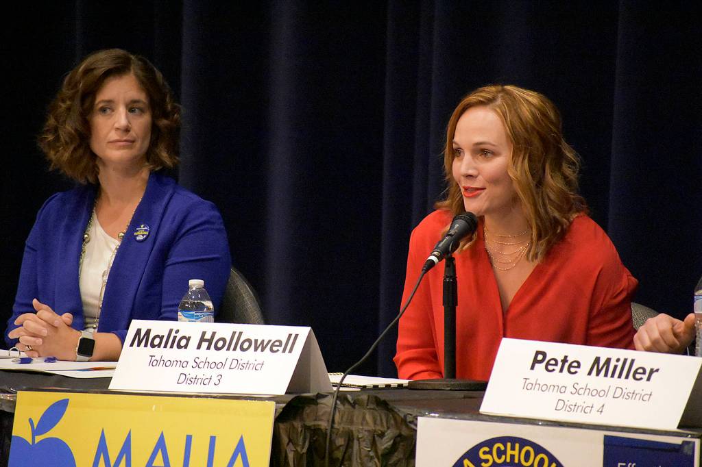 Photo by Haley Ausbun. School district position 3 candidates Jamie Fairbanks and Malia Hollowell.
