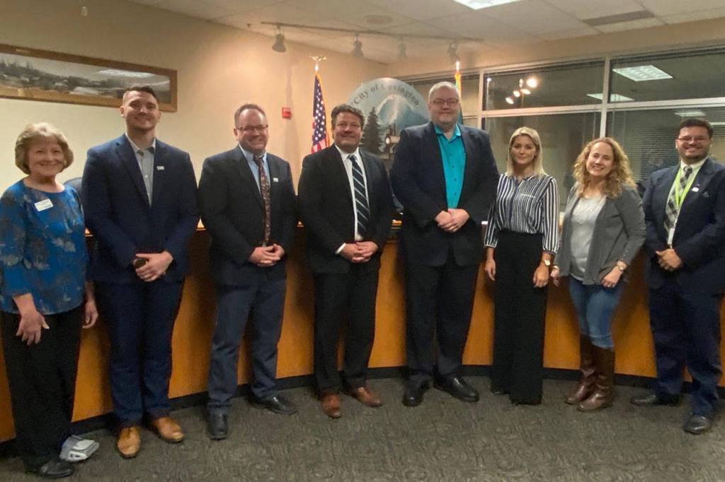 The Covington City Council from left to right; Fran McGregor Hollums, Jared Koukal, Sean Smith, Jeff Wagner, Kristina Soltys, Jennifer Harjehausen and Joseph Cimaomo Jr. Photo by Karla Slate.