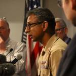 Dr. Satish Pillai, of the Division of Preparedness and Emerging Infections at the Centers for federal Disease Control and Prevention, fields questions during a news conference Tuesday afternoon at the state Public Health Laboratories in Shoreline. (Kevin Clark / The Herald)