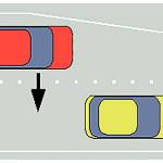 In a zipper merge, cars continue in their lanes and then take turns at the point where the lanes meet. (Koenb via Wikimedia Commons)