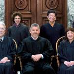 Washington State Supreme Court Justices (back row, L-R) Raquel Montoya-Lewis, Sheryl Gordon McCloud, Mary I. Yu, G. Helen Whitener, (front row, L-R) Susan Owens, Charles W. Johnson, Steven C. Gonzalez, Barbara A. Madsen and Debra L. Stephens.