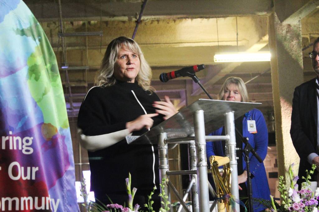 Kent Mayor Dana Ralph speaking about the importance of the Cancer Center for the people of South King County. (Photo by Bailey Jo Josie/Sound Publishing)
