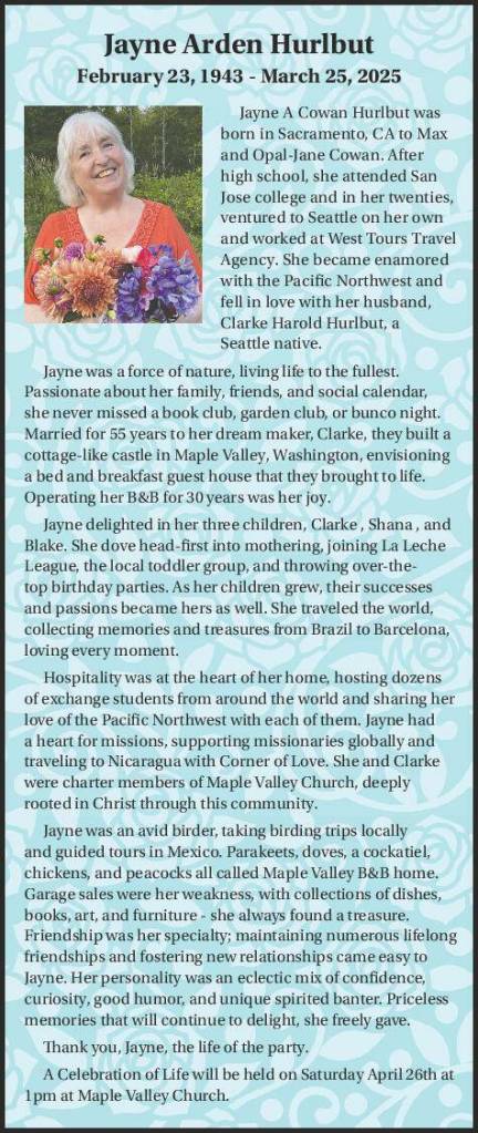 Jayne Arden Hurlbut | Obituary