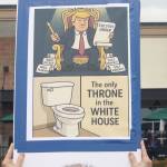 Some bathroom humor at the Covington protest. STEVE HUNTER, Kent Reporter