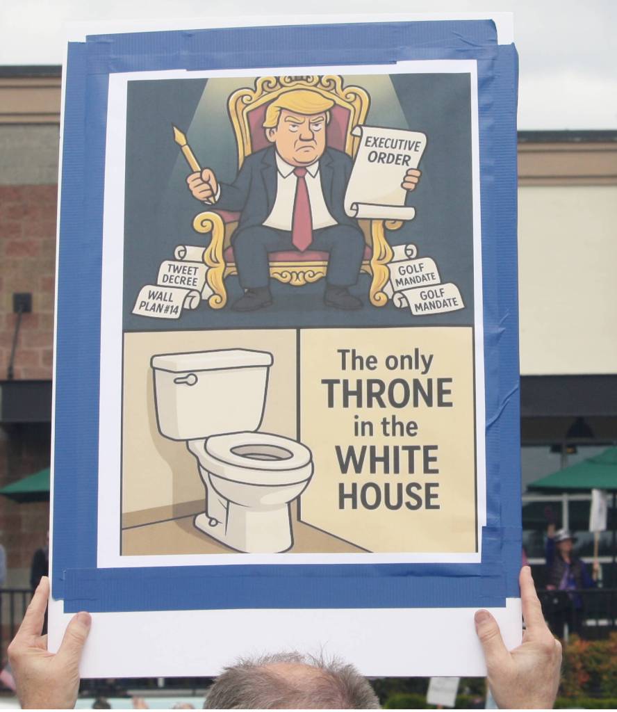 Some bathroom humor at the Covington protest. STEVE HUNTER, Kent Reporter