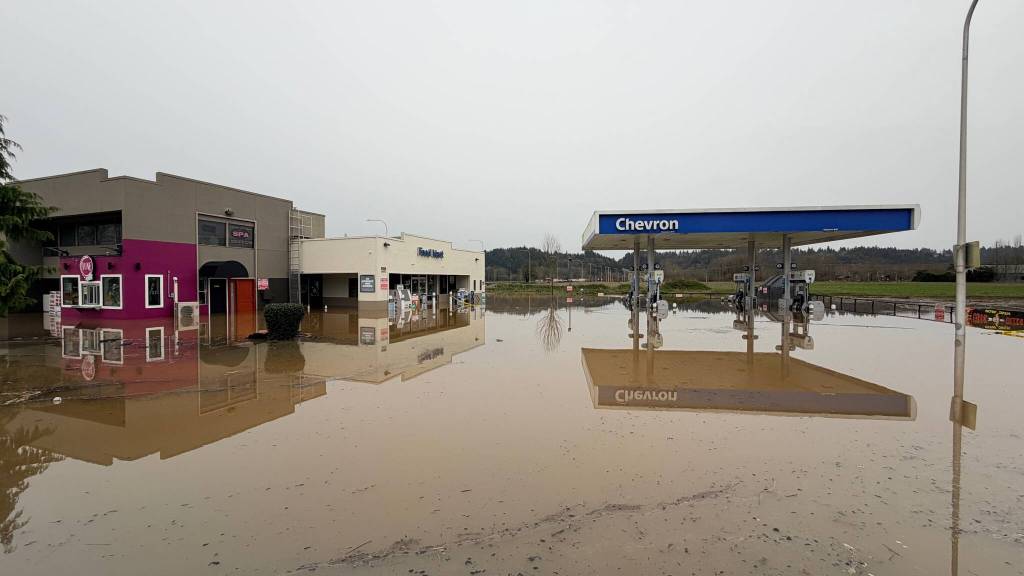 Flooding at a Chevron station in Auburn in Dec. 2025. File photo