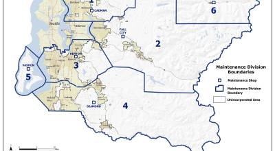 South King County  seen here in districts 3 and 4  account for a large chunk of the unincorporated roads that the countys Roads Division maintains. Image courtesy King County