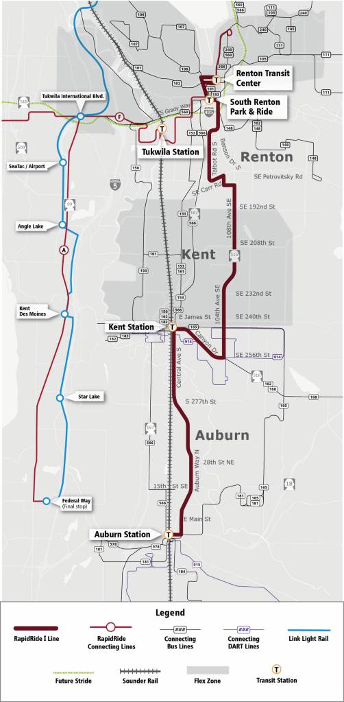The I Line will go live in 2027, better connecting South King County from north to south. Image courtesy of King County Metro