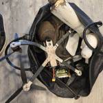 A bag of items from the front lines of the Ukraine War, including a Russian drone. Photo by Keelin Everly-Lang / the Mirror.