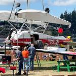 A seaplane flown by Alan Williams, of Kent, is removed from Lake Meridian Aug. 24, 2024 after it crashed into the lake. Williams, 74, died five days after the accident. COURTESY PHOTO, Puget Sound Fire